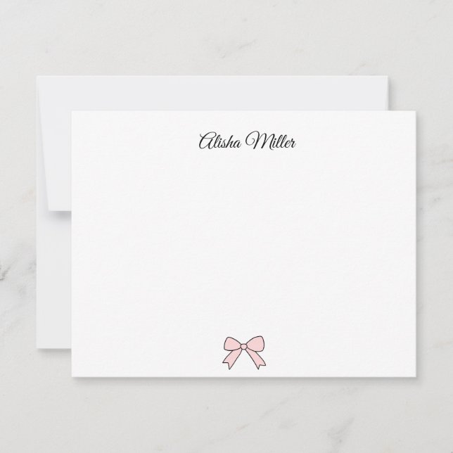 Pink Bow Coquette Custom Name Stationery Note Card (Front)