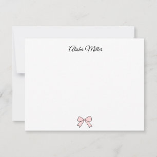 Pink Bow Coquette Custom Name Stationery Note Card