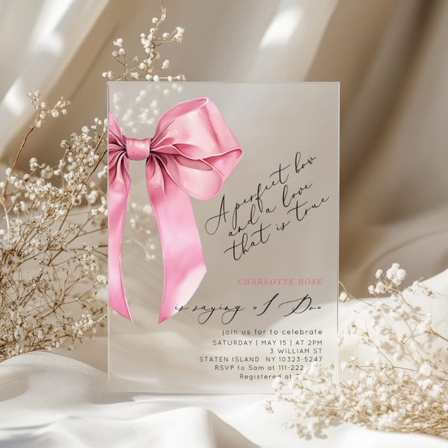 Pink Bow Coquette Elegant Bridal Shower Acrylic Invitations (Creator Uploaded)