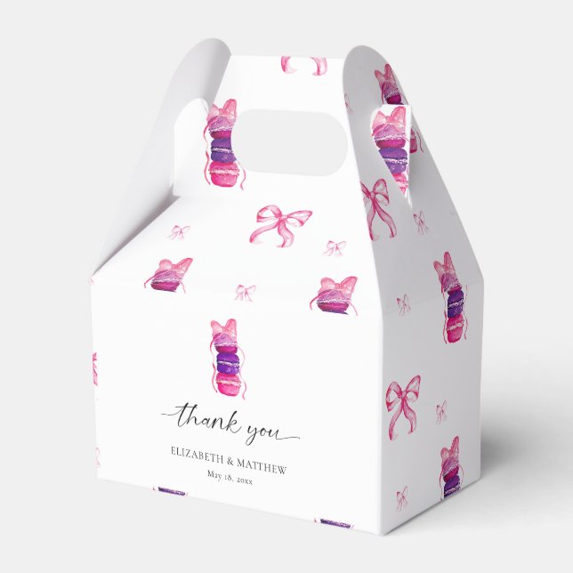 Pink Bow Coquette Elegant Macaron Wedding Favor Boxes (Front Side)