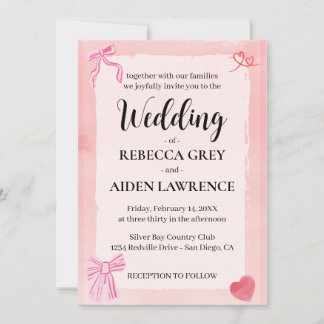 Pink Bow Coquette Elegant Modern Elegant Wedding Invitation