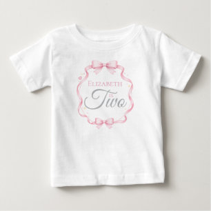 Pink Bow Coquette Elizabeth is Two 2nd Birthday Baby T-Shirt
