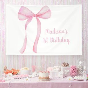 Pink Bow Coquette First Birthday Banner
