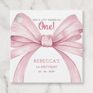 Pink Bow Coquette First Birthday Favor Tags