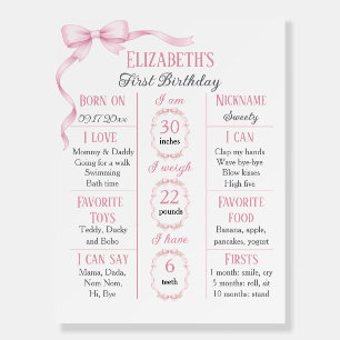 Pink Bow Coquette First Birthday Milestone Poster