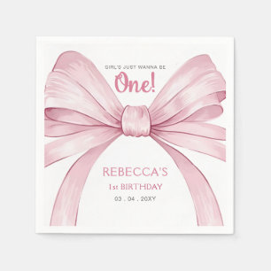 Pink Bow Coquette First Birthday Napkins
