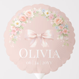 Pink Bow Coquette Floral Girl Baby Shower  Balloon