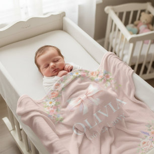 Pink Bow Coquette Floral Girl Baby Shower Blanket