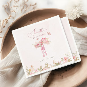 Pink bow coquette FLORAL graduation Napkins