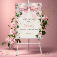 Pink Bow Coquette Floral Vintage Sweet 16