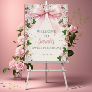 Pink Bow Coquette Floral Vintage Sweet 16 Foam Board