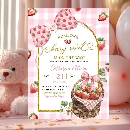 Pink Bow Coquette Gingham Berry Sweet Baby Shower