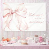 Pink Bow First Birthday Girl Welcome Sign