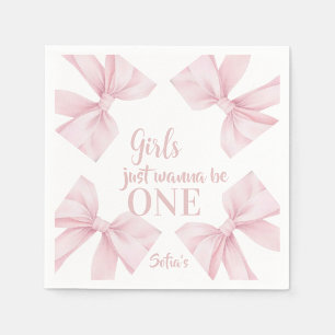 Pink Bow Coquette Girl 1st Birthday Napkins