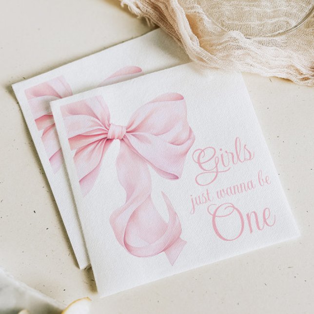 Pink Bow Coquette Girl 1st Birthday Napkins (Creator Uploaded)