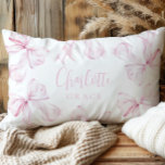 Pink Bow Coquette Girl Accent Pillow<br><div class="desc">Pink Bow Girl Cute Nursery Pillow with custom name</div>