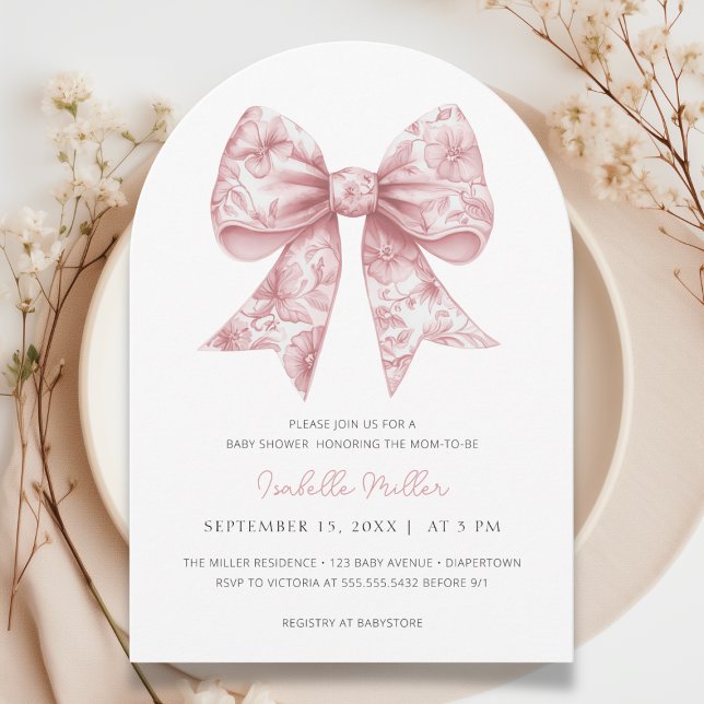 Pink Bow Coquette Girl Baby Shower Arch Invitation (Creator Uploaded)