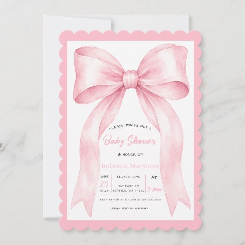 Pink Bow Coquette Girl Baby Shower Invitation