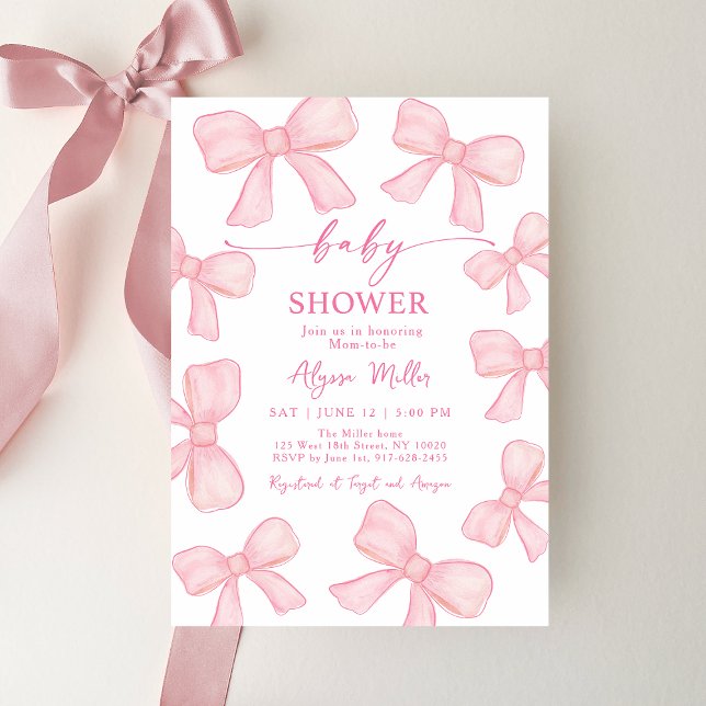Pink Bow Coquette Girl Baby Shower Invitation (Creator Uploaded)