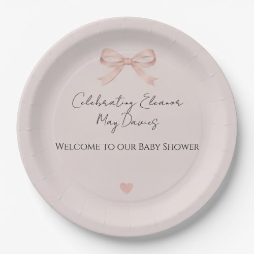 Pink Bow Coquette Girl Baby Shower Paper Plates