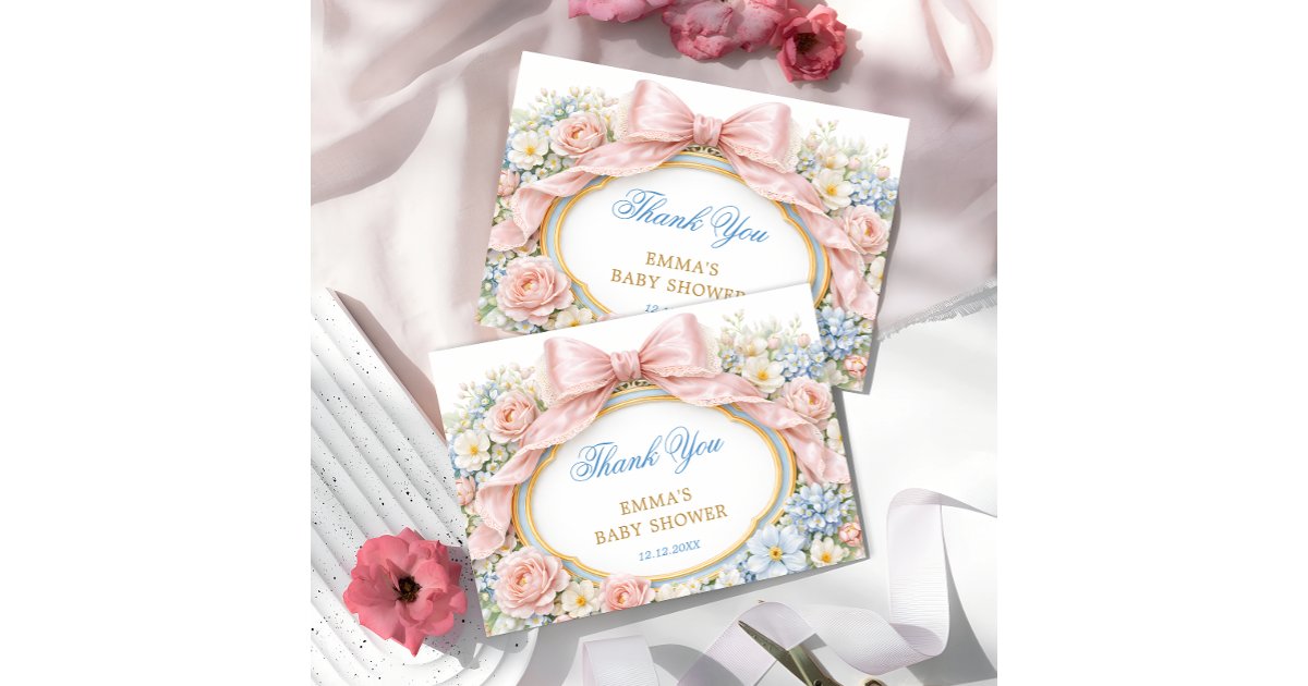 Pink Bow Coquette Girl Baby Shower Thank You Card | Zazzle