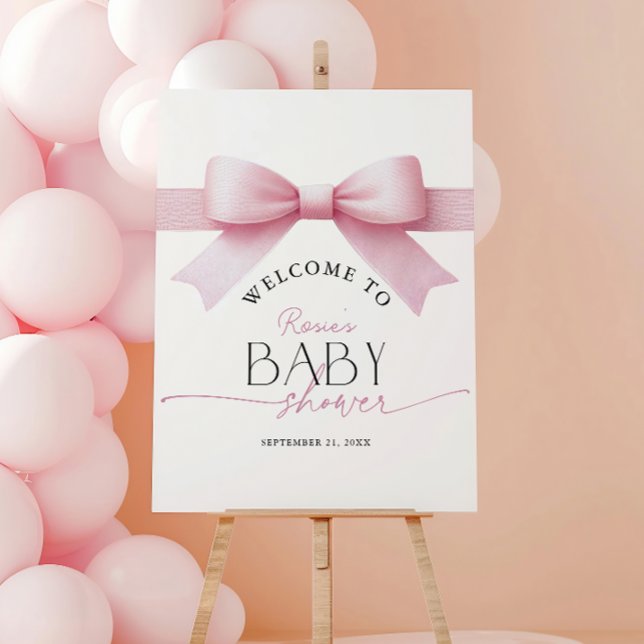 Pink Bow Coquette Girl Baby Shower Welcome Sign (Creator Uploaded)