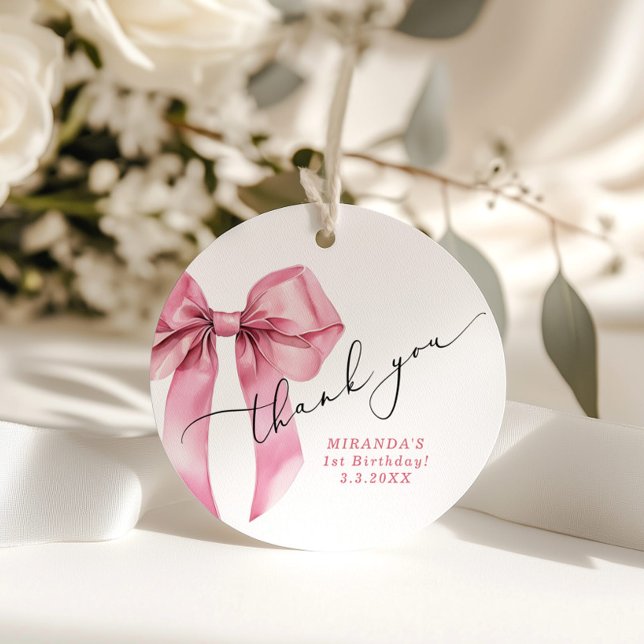 Pink Bow Coquette Girl Birthday Thank you Favor Tags (Creator Uploaded)