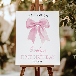 Pink Bow Coquette Girl Birthday Welcome Sign
