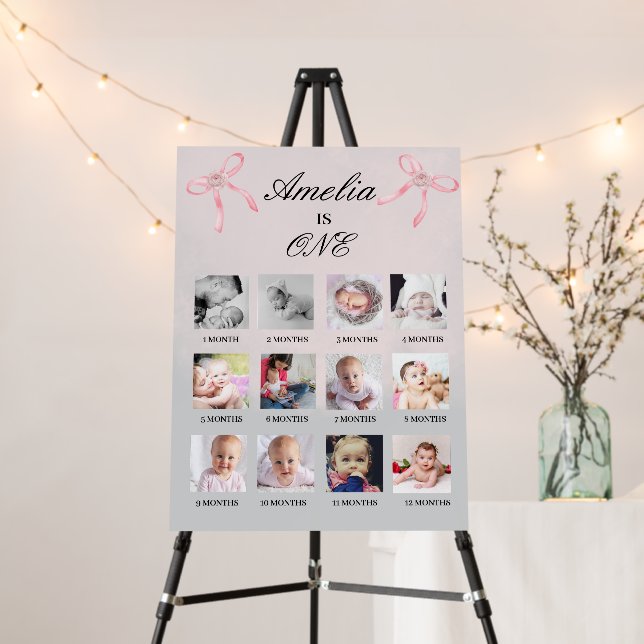 Pink Bow Coquette Girl First Year Photo Milestone  Foam Board (In Situ (Stand))