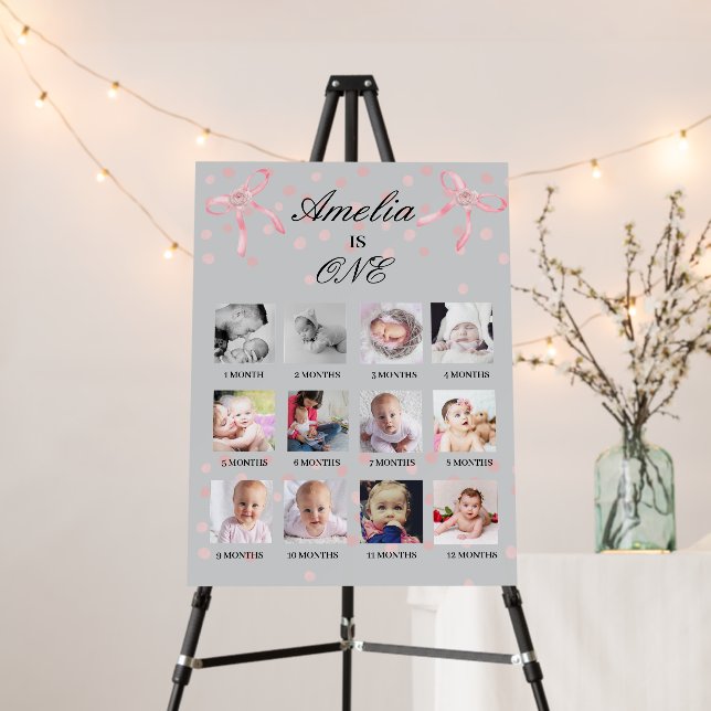 Pink Bow Coquette Girl First Year Photo Milestone  Foam Board (In Situ (Stand))