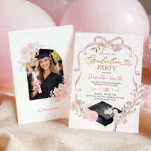 Pink Bow Coquette Girl Graduation Invitation