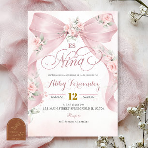 Pink Bow Coquette Girl Spanish Es Nina Invitation