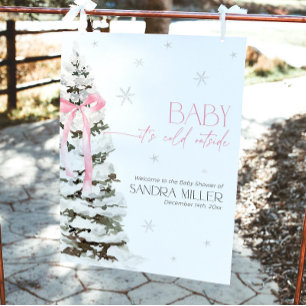 Pink Bow Coquette Girl Winter Wonderland Welcome  Foam Board