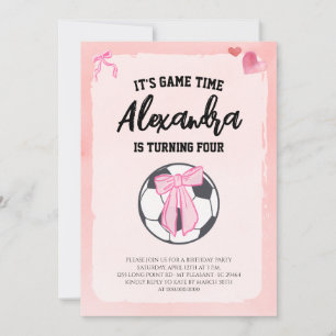 Pink Bow Coquette Girls Soccer Birthday Party Invitation