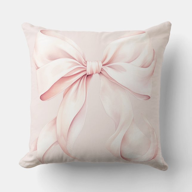 Pink Bow Coquette Girly Throw Pillow (Front)