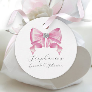 Pink Bow Coquette Glam Bridal Shower Favor Tags
