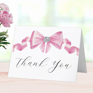 Pink Bow Coquette Glam Bridal Shower Thank You Card