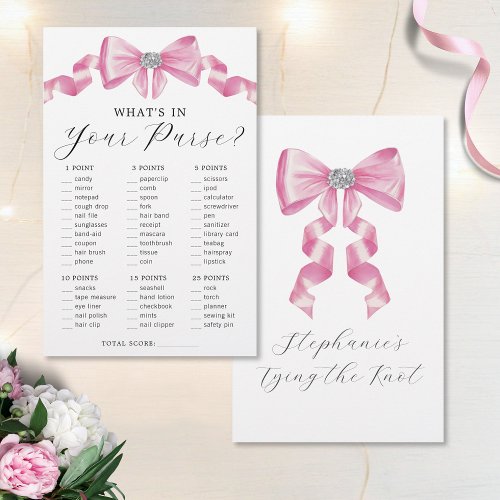 Pink Bow Coquette Glam Purse Bridal Shower Game