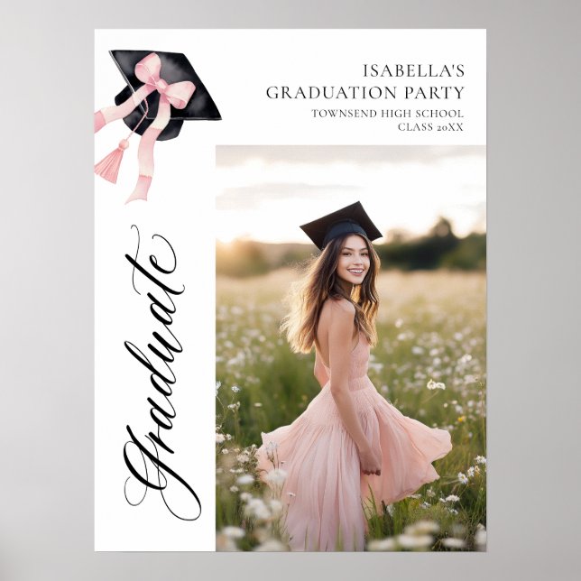 Pink Bow Coquette Graduation Cap Graduate Welcome Poster (Front)