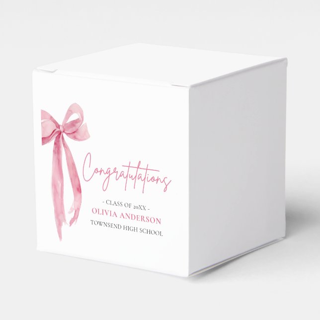 Pink Bow Coquette Graduation Congratulation Favor Boxes (Front Side)