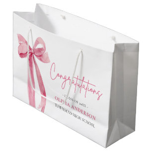 Pink Bow Coquette Graduation Congratulation Large Gift Bag