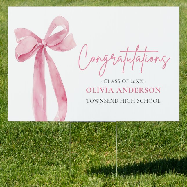 Pink Bow Coquette Graduation Congratulation Yard Sign (Insitu)
