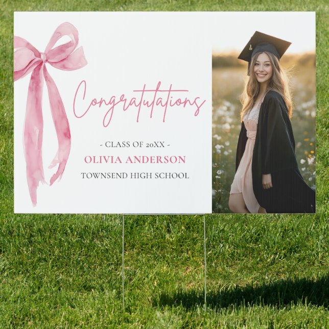 Pink Bow Coquette Graduation Congratulation Yard  Sign (Insitu)