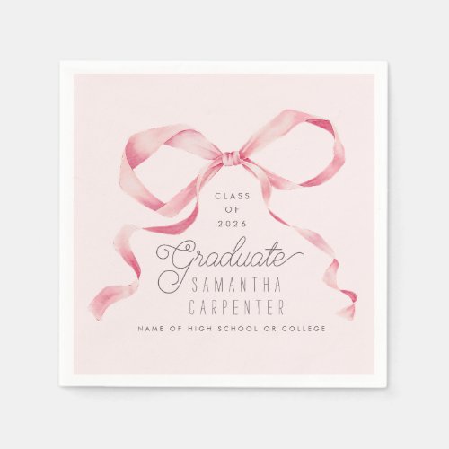 Pink Bow Coquette Graduation Party Napkins