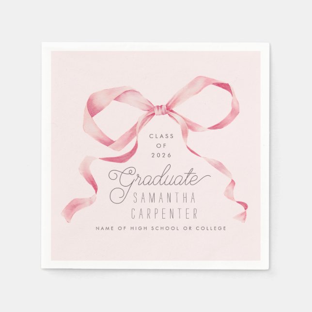 Pink Bow Coquette Graduation Party  Napkins (Front)