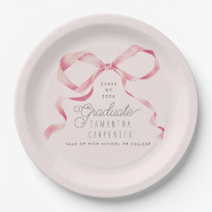 Pink Bow Coquette Graduation Party Paper Plates
