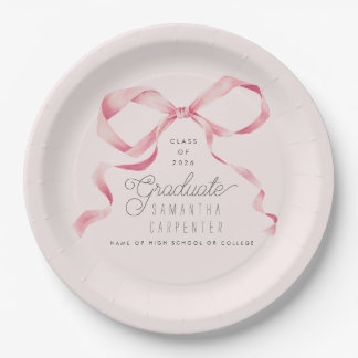 Pink Bow Coquette Graduation Party Paper Plates