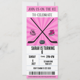 Pink Bow Coquette Ice Hockey  Ticket Birthday  Invitation