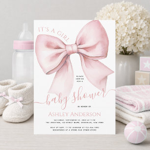 Pink Bow Coquette It's a Girl Baby Shower Invitation