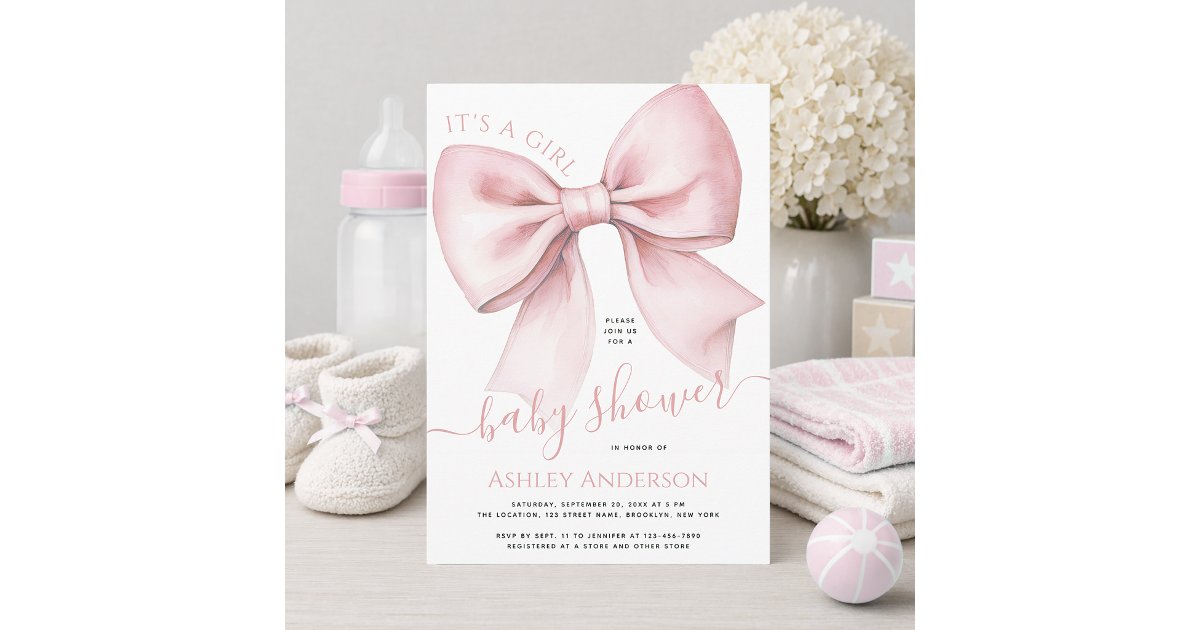 Pink Bow Coquette It's a Girl Baby Shower Invitation | Zazzle